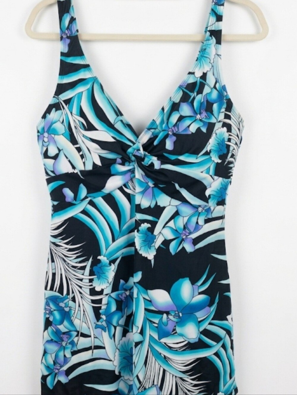 NWOT Tropical Blue Floral One Piece Swim Dress - Size 14 / 38DD